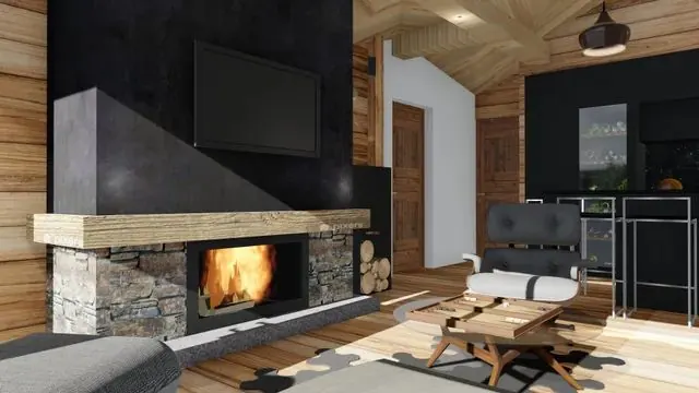 Séjour avec cheminée, Intérieur