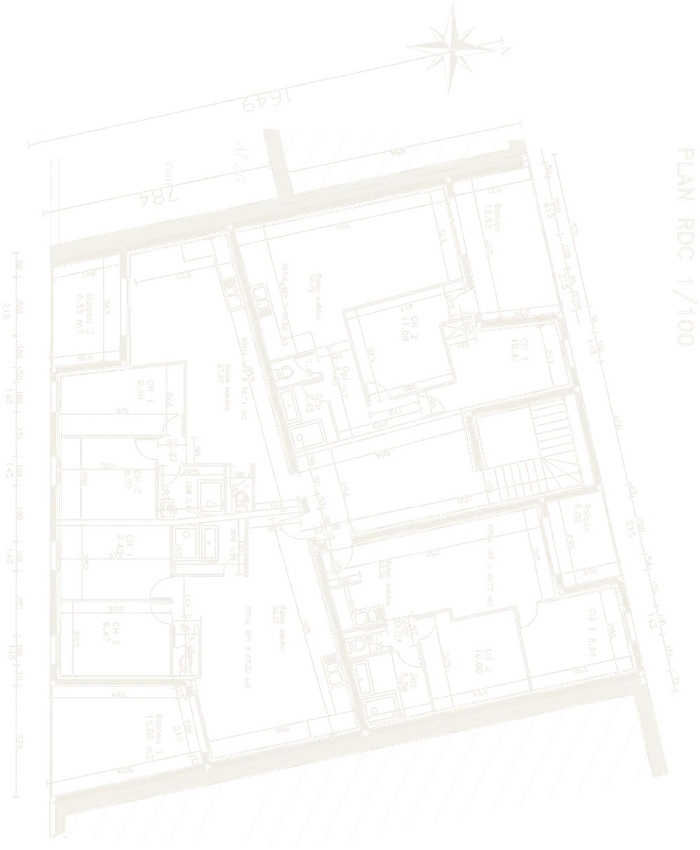 Plan du rez-de-chaussée d'un projet, au 1/100